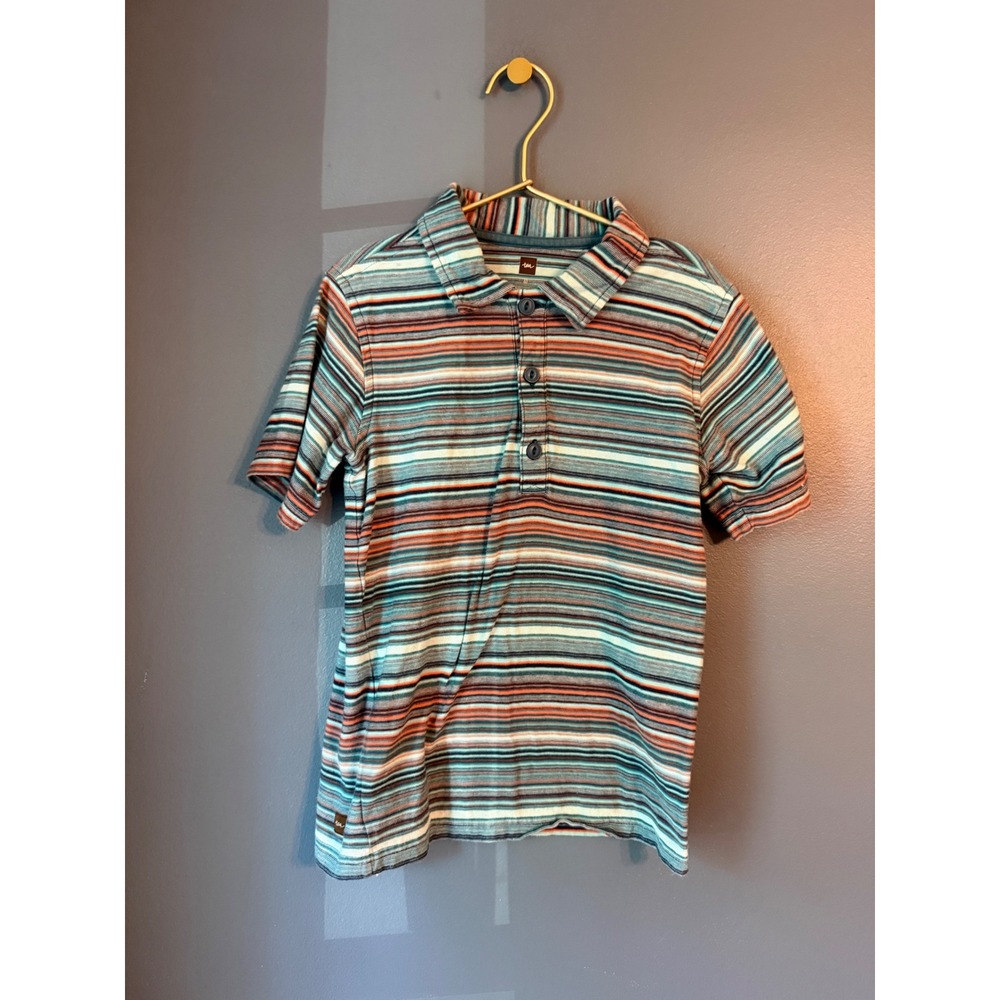 Tea Collection Boys Size 8 Multi Color Striped Cotton Short Sleeve Polo Shirt